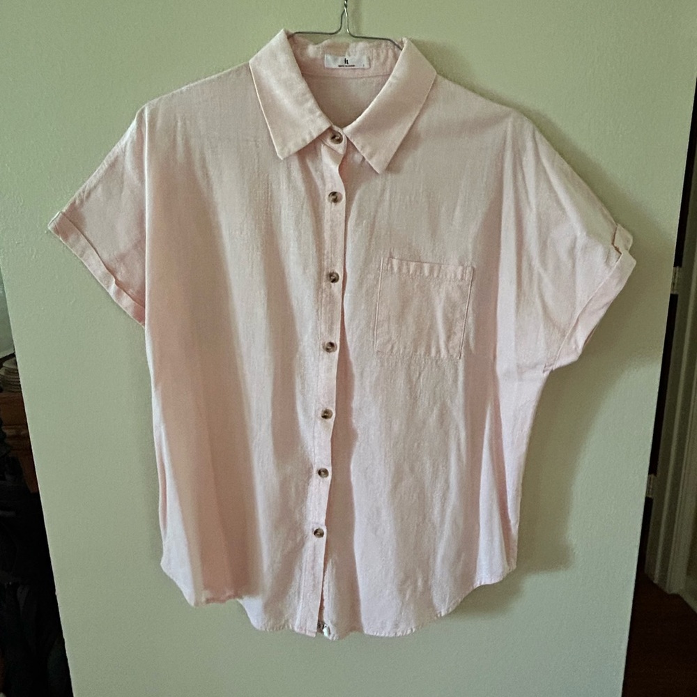 Women’s Light Pink Button-Up Linen Shirt L